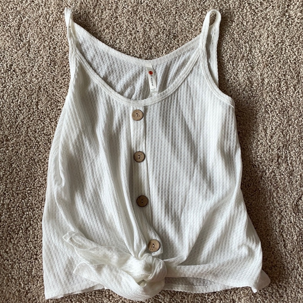 Tie front white tank top